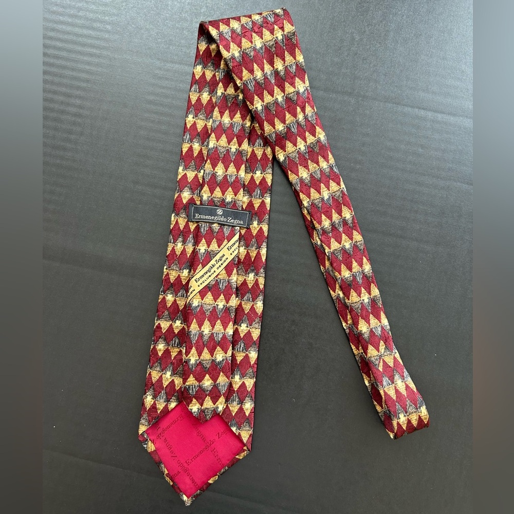 ERMENEGILDO ZEGNA Exclusive Design Mens Silk Tie Argyle 58 Inch Long - Picture 3 of 6